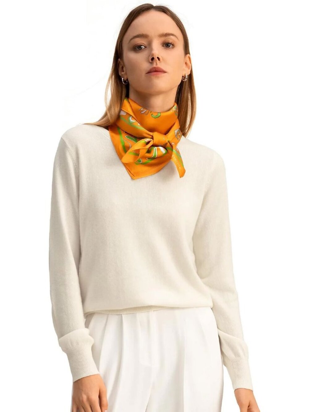 LILYSILK Women's Cashmere Super Soft Crewneck Sweater in Natural White - Size XS